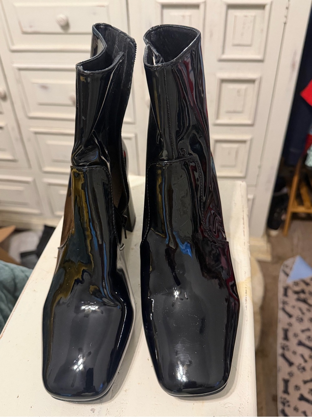 Classic Patent Black Ankle Boots - Women
